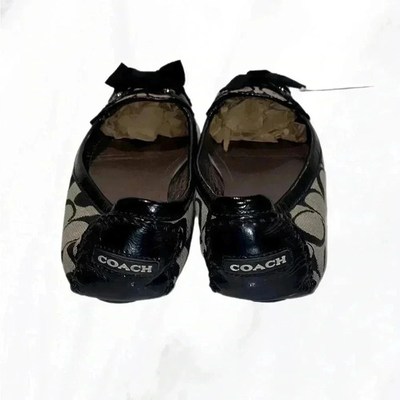 Coach print  stylish casual ballerina bow detail black silver slippers flats 6.5 - Picture 3 of 4